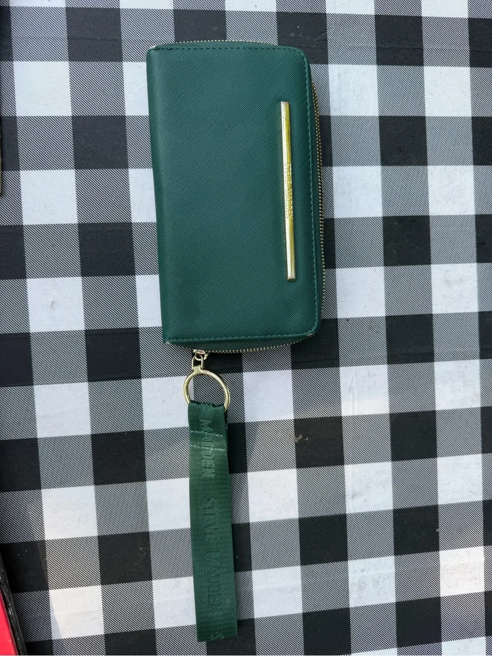 Steve Madden Emerald Green Zip-Around Wristlet Wallet with Gold Accent